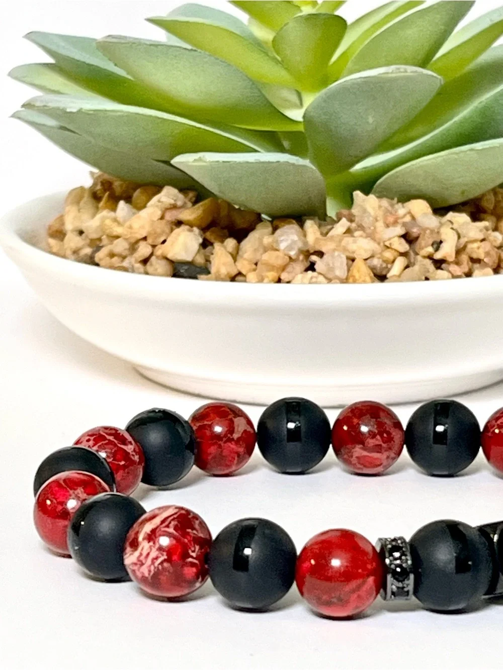 Kappa Alpha Psi Bracelet - Red Jasper & Black Onyx Beaded Stretch Bracelet